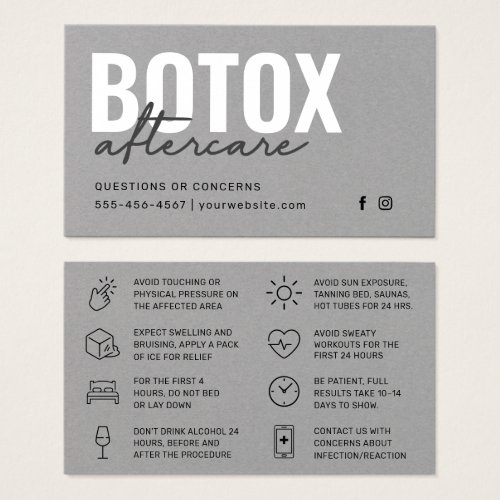 Premium Gray Botox Injection Instruction Card