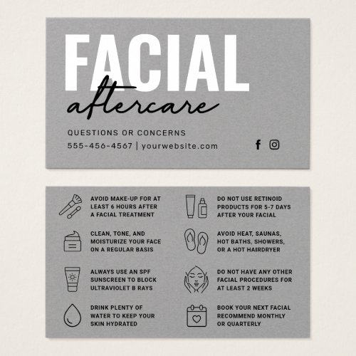 Premium Gray Facial Aftercare Instructions Card