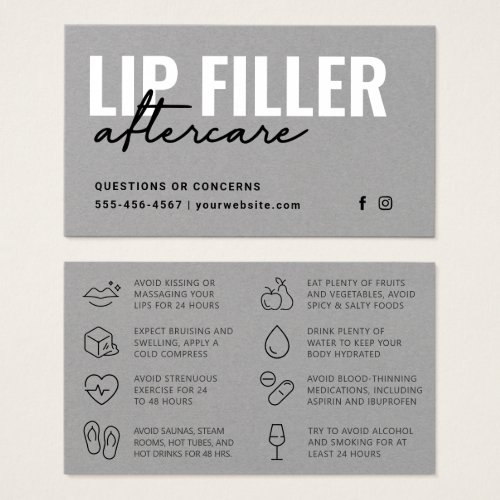 Premium Gray Lip Filler Instruction Aftercare Card