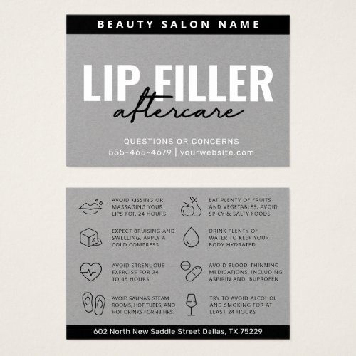 Premium Gray Mighty Lip Filler Aftercare Card