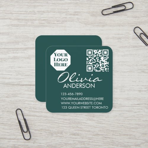 Premium Green Business Card with QR Code