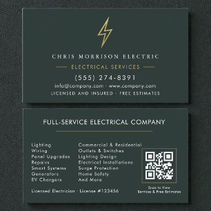 Premium Green Gold Electric Company QR Code Business Card
