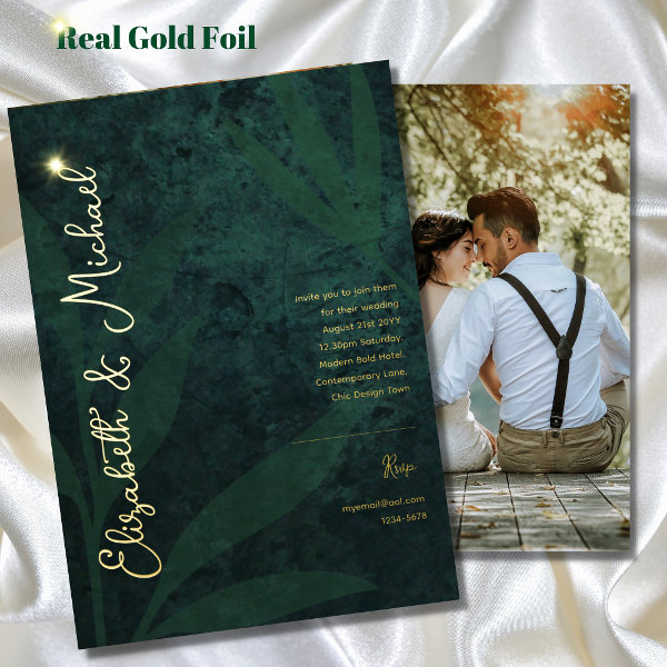 Premium Green Gold Foil PHOTO Wedding  Foil Invitation