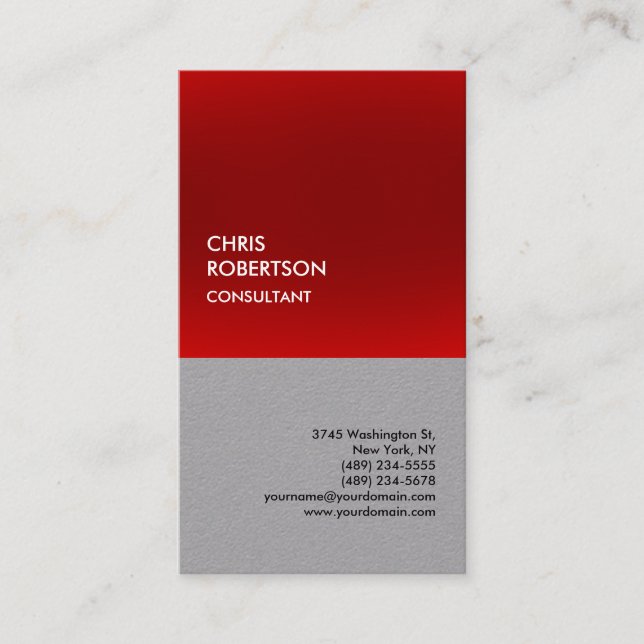 Premium Grey Red Special Modern Unique Minimalist Business Card (Front)