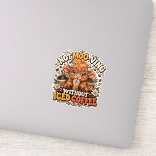Premium Highland Cow Iced Coffee Die-Cut Sticker