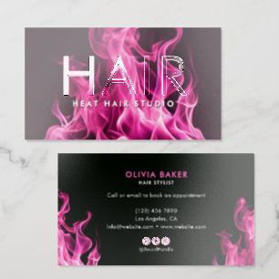 Premium Hot Pink Flames Hair Stylist/Salon Raised Spot UV Business Card
