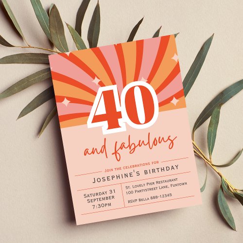 Premium Invitation 40 and fabulous retro peach 