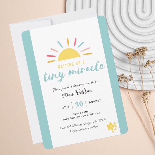 Premium Invitation Blue Baby Shower Tiny Miracle Invitation