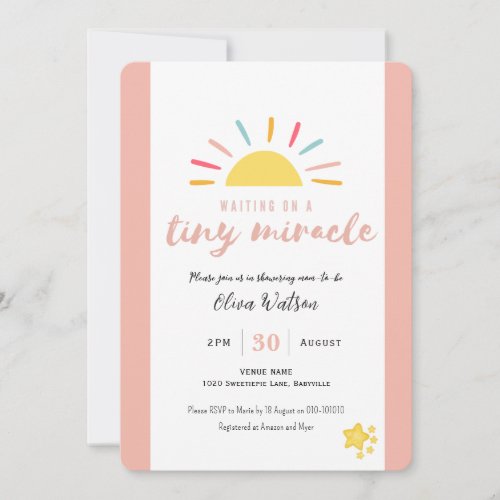 Premium Invitation Pink Baby Shower Tiny Miracle Invitation