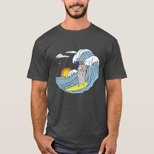Premium Jesus Surfing _ Distressed t_shirt