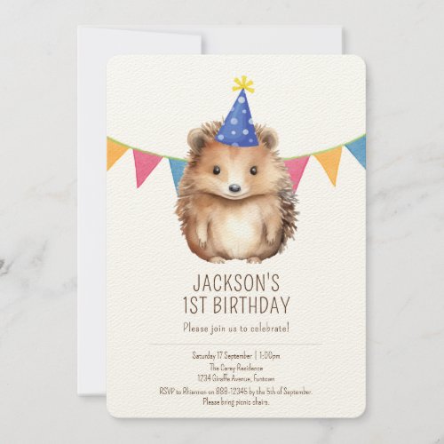 Premium kids birthday invitation cute Hedgehog Invitation