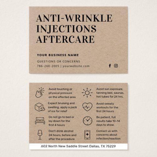 Premium Kraft  Anti Wrinkle Injections Care Card