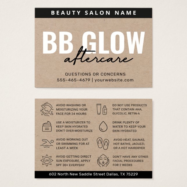 Premium Kraft BB Glow Facial After Care Card (Front & Back)