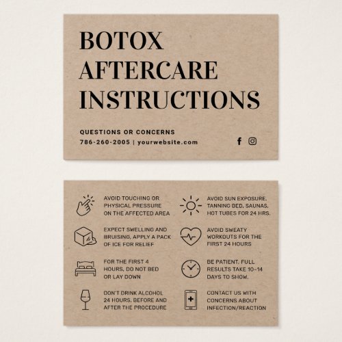Premium Kraft Botox Injection Aftercare Card