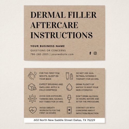 Premium Kraft Dermal Filler Aftercare Advice Card