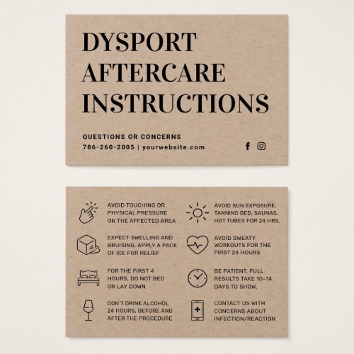 Premium Kraft Dysport Injection Aftercare Card