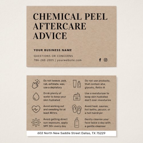  Premium Kraft Eco Chemical Peel Aftercare Card