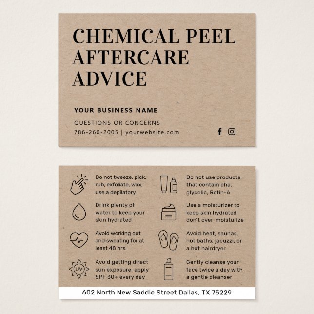  Premium Kraft Eco Chemical Peel Aftercare Card (Front & Back)