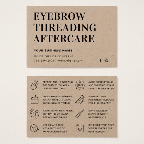 Premium Kraft Eyebrow Threading Aftercare Card