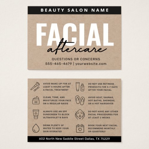 Premium Kraft Facial Aftercare Instruction Card