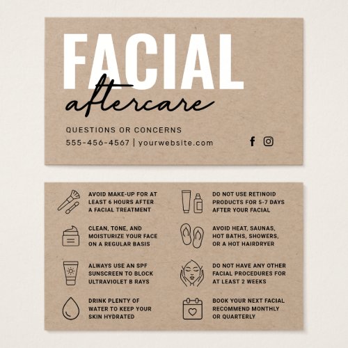 Premium Kraft Facial Aftercare Instructions Card