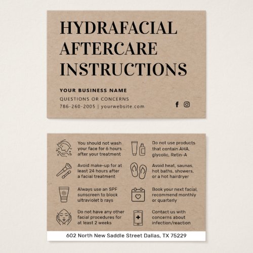 Premium Kraft HydraFacial Aftercare Advice Card