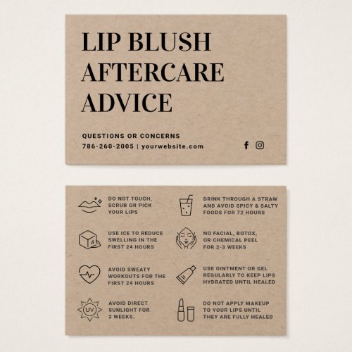 Premium Kraft Lip Blush Lip Tattoo Aftercare Card