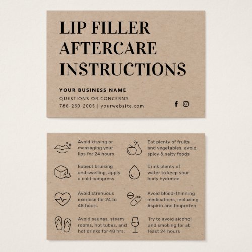 Premium Kraft  Lip Filler Aftercare Advice Card