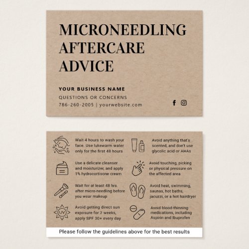 Premium Kraft  Microneedling Aftercare Advice Card