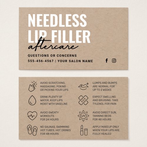Premium Kraft Needles Lips Filler Aftercare Card
