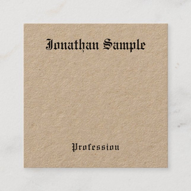 Premium Kraft Nostalgic Classic Look Old Style Square Business Card (Front)