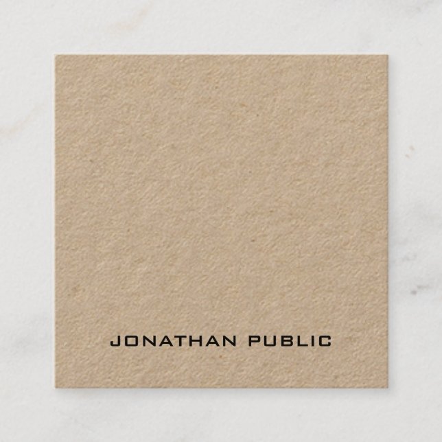 Premium Kraft Paper Modern Minimalist Personalized Square Business Card (Front)