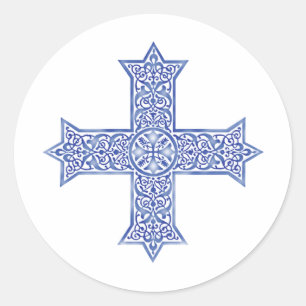 Premium Lapis Blue Coptic Cross Art Classic Round Sticker