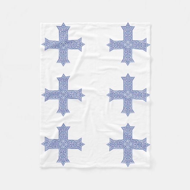 Premium Lapis Blue Coptic Cross Art Fleece Blanket (Front)