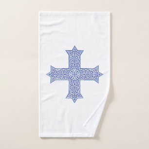 Premium Lapis Blue Coptic Cross Art Hand Towel