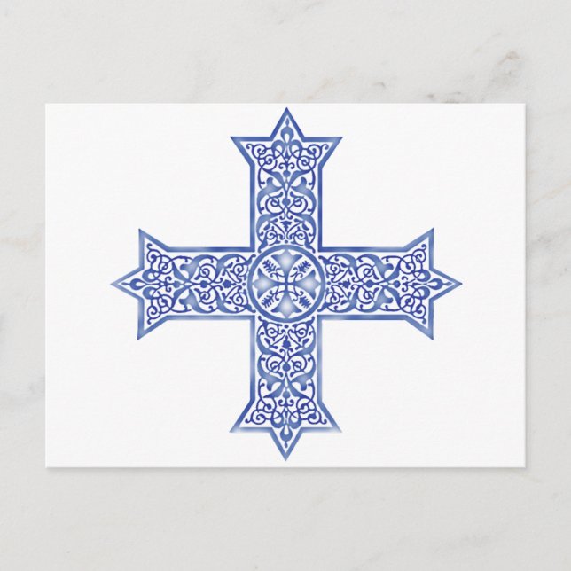 Premium Lapis Blue Coptic Cross Art Holiday Postcard (Front)