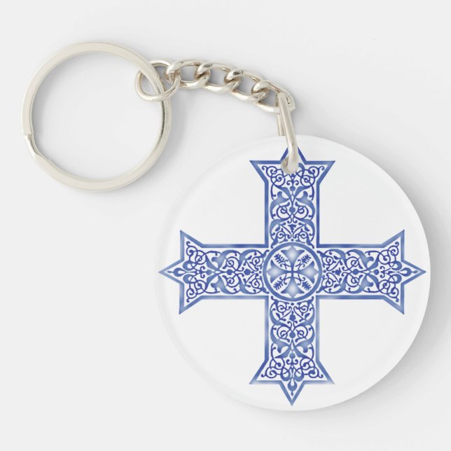 Premium Lapis Blue Coptic Cross Art Keychain (Front)