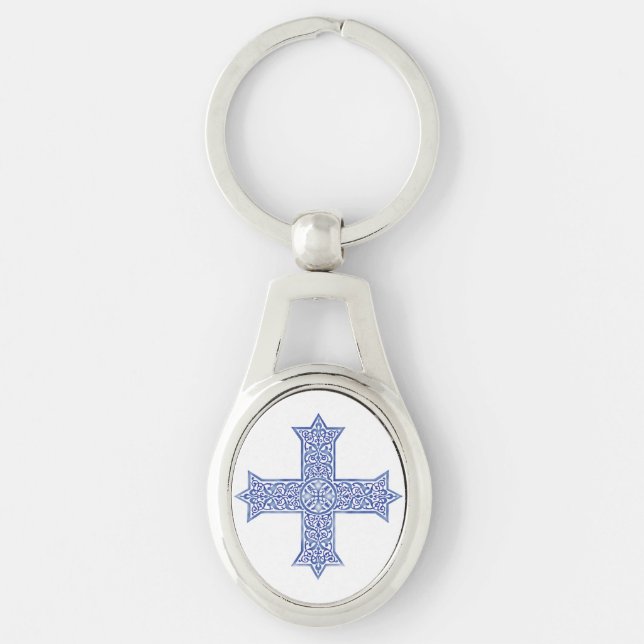 Premium Lapis Blue Coptic Cross Art Keychain (Front)
