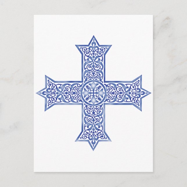 Premium Lapis Blue Coptic Cross Art Postcard (Front)