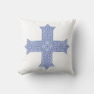 Premium Lapis Blue Coptic Cross Art Throw Pillow