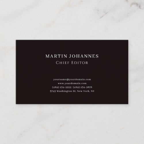 Premium Linen Elegant Plain Black Minimalist Business Card