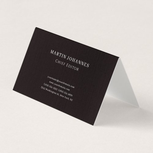 Premium Linen Elegant Plain Black Minimalist Business Card