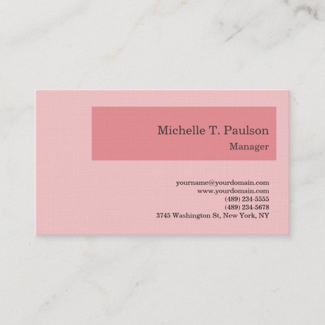 Premium Linen Minimalist Modern Pink Business Card (Front)