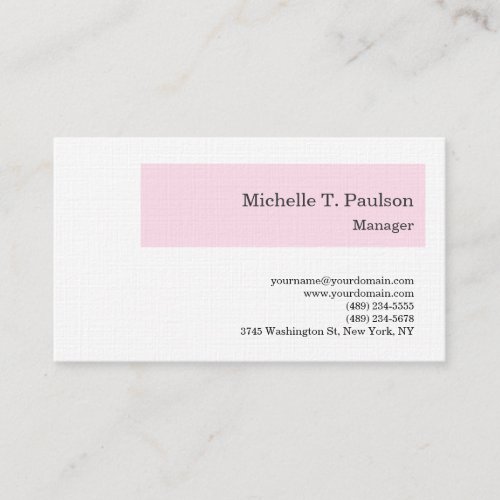 Premium Linen Minimalist Modern Pink White Business Card