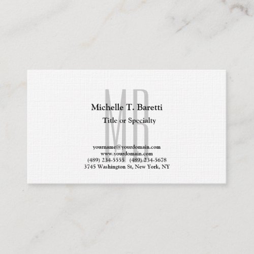 Premium Linen Modern Grey Monogram White Business Card