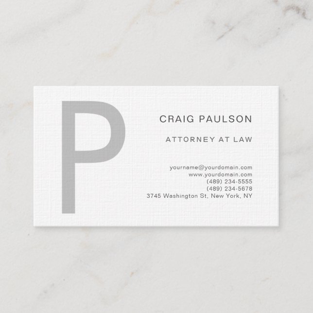 Premium Linen Monogram Attorney at Law Modern Business Card (Front)