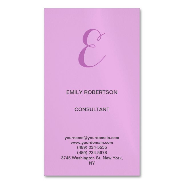 Premium Linen Monogram Initial Orchid & Lilac Business Card Magnet (Front Vertical)