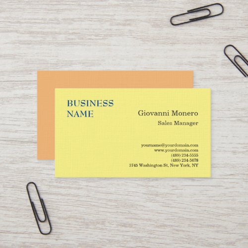 Premium Linen Yellow Minimalist Modern Plain Business Card