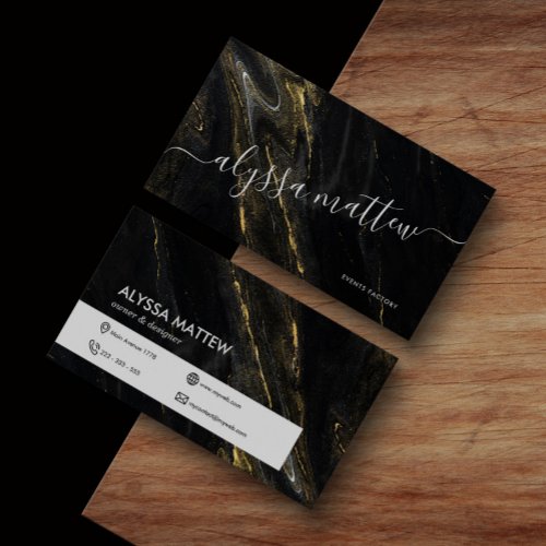 Premium Luxury Modern Black Marble Gold Glitter Business Card