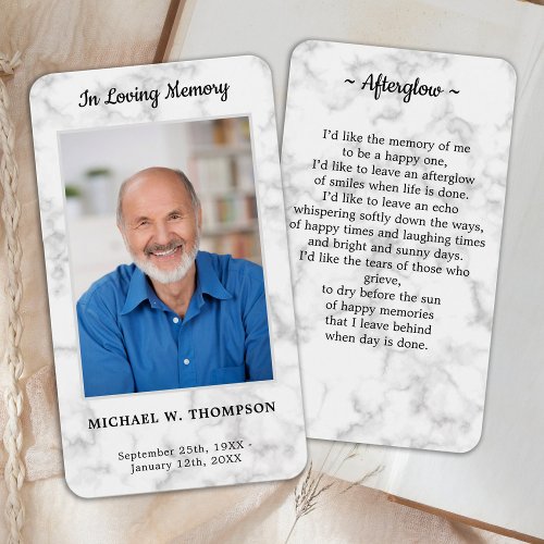 Premium Marble Memorial Photo Funeral Prayer Card